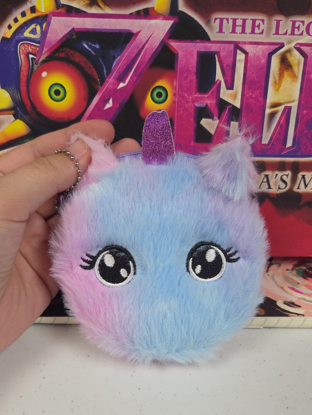 Plush Pastel Unicorn Keychain Pouch - Blue & Pink
